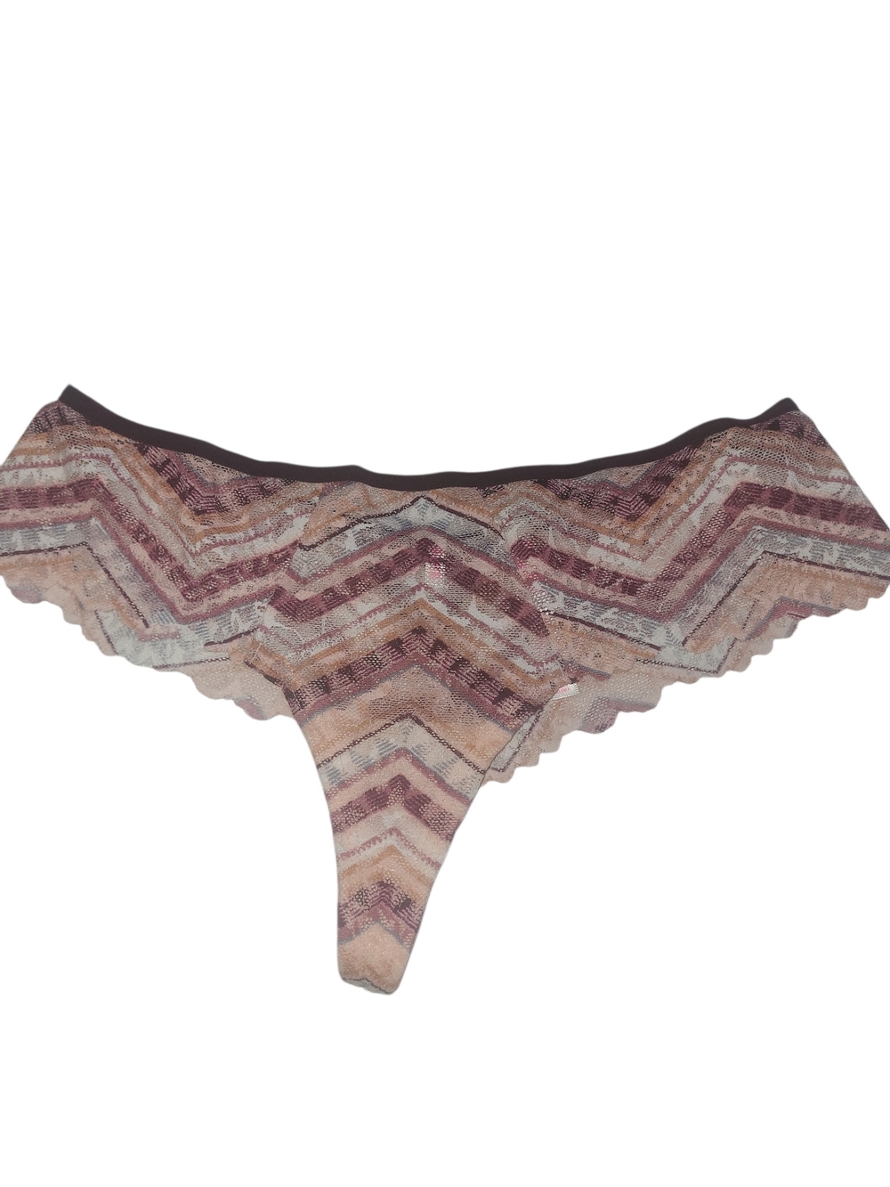 Victoria's Secret Chevron Lace Thong - Mauve, Beige Small